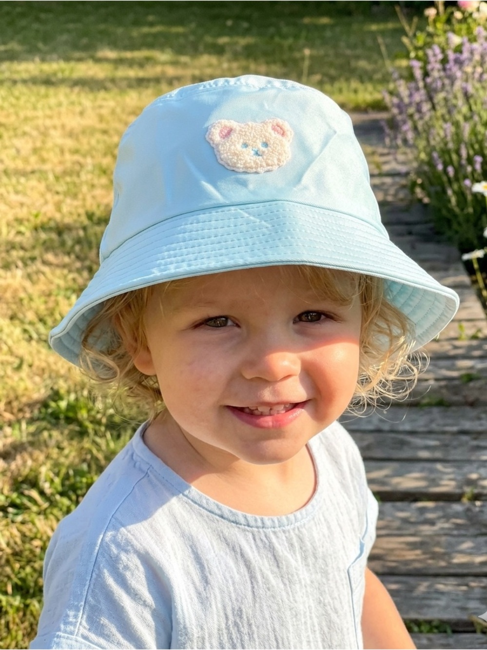 Light Blue Kids Bucket Hat with Teddy Patch NWOT